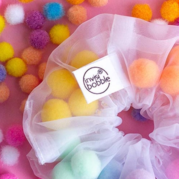 🎀 $9 - invisibobble invisi bobble rainbow Sprunchie Hair Tie Scrunchie w/poms - Picture 14 of 16